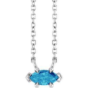14K White Gold 6x3 mm Natural Blue Zircon 18" Necklace