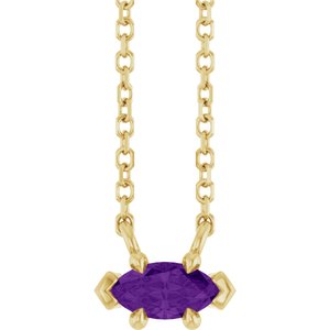 14K Yellow Gold 6x3 mm Natural Amethyst 18" Necklace