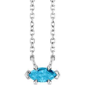 14K White Gold 6x3 mm Natural Aquamarine 18" Necklace