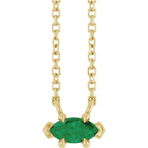 14K Yellow Gold 6x3 mm Natural Emerald 18" Necklace