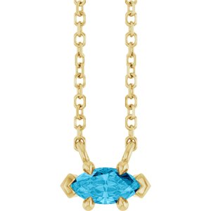 14K Yellow Gold 6x3 mm Natural Aquamarine 18" Necklace