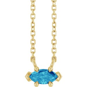 14K Yellow Gold 6x3 mm Natural Blue Zircon 18" Necklace