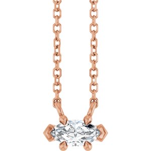 14K Rose Gold 6x3 mm Natural White Sapphire 18" Necklace