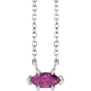 14K White Gold 6x3 mm Natural Pink Tourmaline 18" Necklace