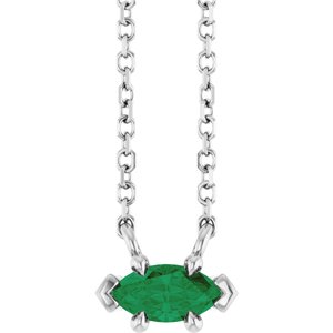 Platinum 6x3 mm Natural Emerald 18" Necklace