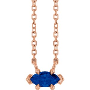 14K Rose Gold 6x3 mm Natural Blue Sapphire 18" Necklace