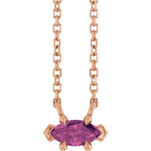 14K Rose Gold 6x3 mm Natural Pink Tourmaline 18" Necklace