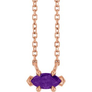 14K Rose Gold 6x3 mm Natural Amethyst 18" Necklace