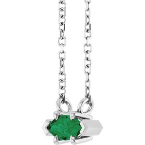 14K White Gold 6x3 mm Lab-Grown Emerald 18" Necklace