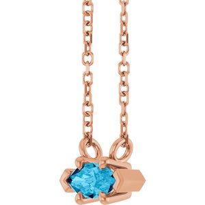14K Rose Gold 6x3 mm Natural Aquamarine 18" Necklace