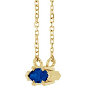 14K Yellow Gold 6x3 mm Natural Blue Sapphire 18" Necklace
