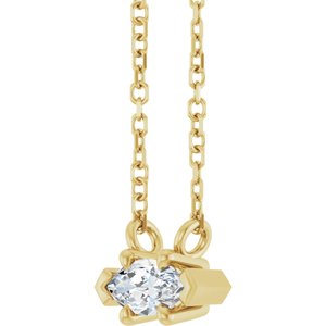 14K Yellow Gold 6x3 mm Natural White Sapphire 18" Necklace