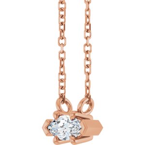 14K Rose Gold 6x3 mm Natural White Sapphire 18" Necklace