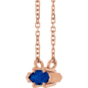 14K Rose Gold 6x3 mm Lab-Grown Blue Sapphire 18" Necklace