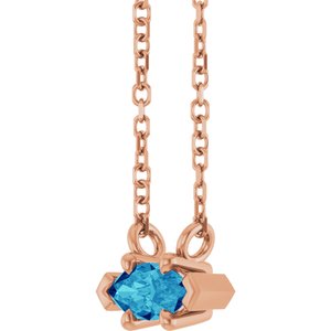 14K Rose Gold 6x3 mm Natural Blue Zircon 18" Necklace