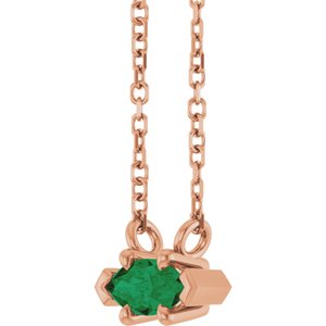 14K Rose Gold 6x3 mm Lab-Grown Emerald 18" Necklace