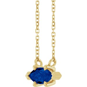 14K Yellow Gold 8x4 mm Lab-Grown Blue Sapphire 18" Necklace