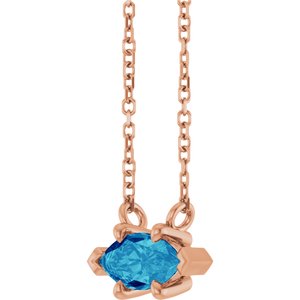 14K Rose Gold 8x4 mm Natural Blue Zircon 18" Necklace