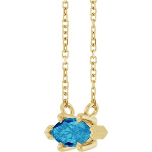 14K Yellow Gold 8x4 mm Natural Blue Zircon 18" Necklace