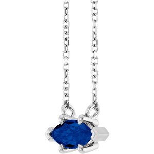 Platinum 8x4 mm Lab-Grown Blue Sapphire 18" Necklace