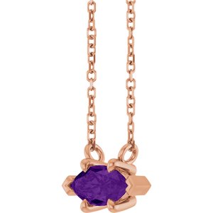14K Rose Gold 8x4 mm Natural Amethyst 18" Necklace