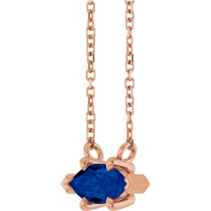 14K Rose Gold 8x4 mm Lab-Grown Blue Sapphire 18" Necklace