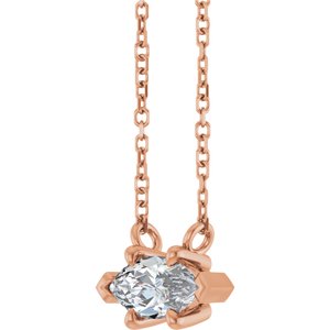 14K Rose Gold 8x4 mm Natural White Sapphire 18" Necklace