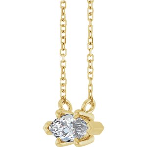 14K Yellow Gold 8x4 mm Natural White Sapphire 18" Necklace
