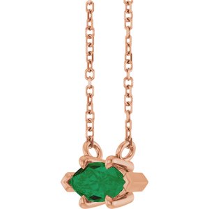 14K Rose Gold 8x4 mm Natural Emerald 18" Necklace