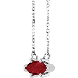 Sterling Silver 8x4 mm Lab-Grown Ruby 18" Necklace