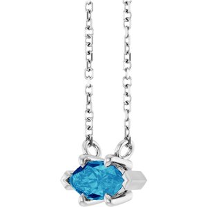 14K White Gold 8x4 mm Natural Blue Zircon 18" Necklace