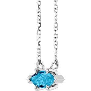 Sterling Silver 8x4 mm Natural Aquamarine 18" Necklace