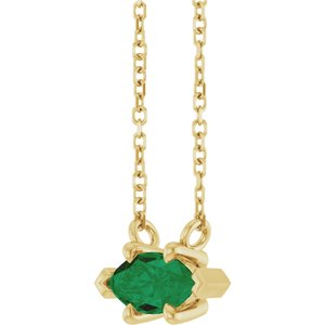 14K Yellow Gold 8x4 mm Natural Emerald 18" Necklace