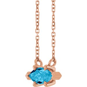 14K Rose Gold 8x4 mm Natural Aquamarine 18" Necklace