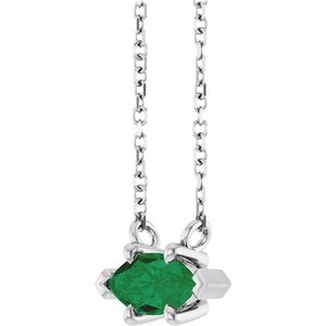 Platinum 8x4 mm Natural Emerald 18" Necklace