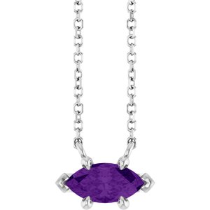 Sterling Silver 8x4 mm Natural Amethyst 18" Necklace