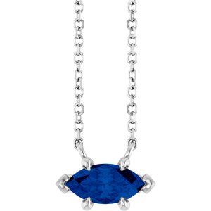 Sterling Silver 8x4 mm Lab-Grown Blue Sapphire 18" Necklace