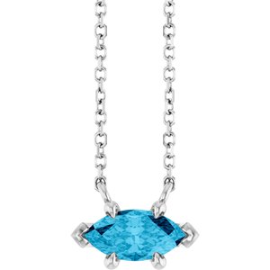 Platinum 8x4 mm Natural Aquamarine 18" Necklace