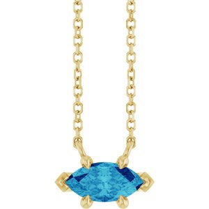 14K Yellow Gold 8x4 mm Natural Blue Zircon 18" Necklace