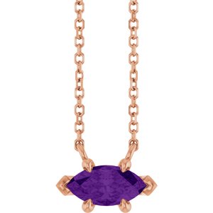 14K Rose Gold 8x4 mm Natural Amethyst 18" Necklace