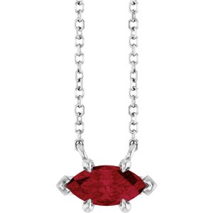 Sterling Silver 8x4 mm Lab-Grown Ruby 18" Necklace