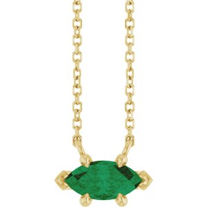 14K Yellow Gold 8x4 mm Natural Emerald 18" Necklace