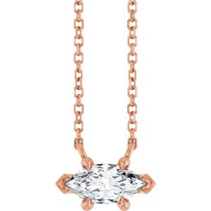 14K Rose Gold 8x4 mm Natural White Sapphire 18" Necklace
