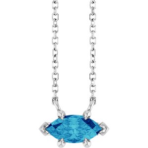 Platinum 8x4 mm Natural Blue Zircon 18" Necklace