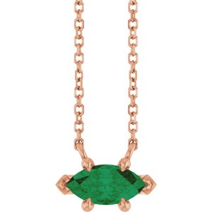 14K Rose Gold 8x4 mm Natural Emerald 18" Necklace