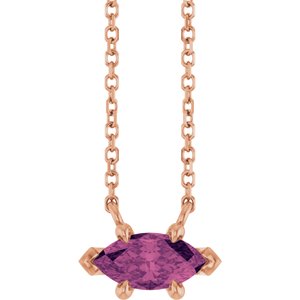 14K Rose Gold 8x4 mm Natural Pink Tourmaline 18" Necklace