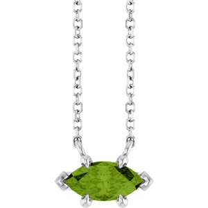 Sterling Silver 8x4 mm Natural Peridot 18" Necklace