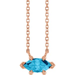 14K Rose Gold 8x4 mm Natural Aquamarine 18" Necklace
