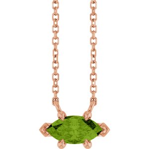 14K Rose Gold 8x4 mm Natural Peridot 18" Necklace