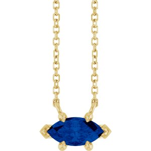 14K Yellow Gold 8x4 mm Natural Blue Sapphire 18" Necklace